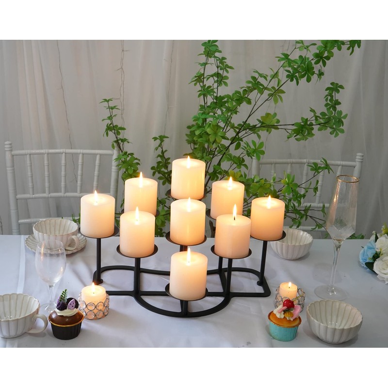 9 Arms Black Candelabra for Inside Fireplace - Metal Candle