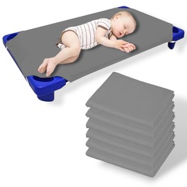 Pack of 6 Cot Sheet for Daycare Preschool Cot Bed - Polyblend Fabric with Corner Elastic Cots Sheets Fits On 22" X 52" Inches Size Toddler and Preschool Daycare Cot Dark Grey 22 X 52 Size