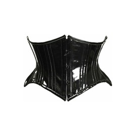 Top Drawer Black Patent PVC Vinyl Double Steel Boned Curvy Cut Waist Cincher (Medium)