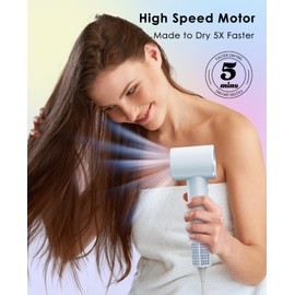 OSOU Hair Dryer with Diffuser for Curly Hair, Negative Ionic Hairdryer, High-Speed Blow Dryer with 110, 000 RPM Brushless Motor, Low Noise Quiet Hair Dryers -Sky Blue
