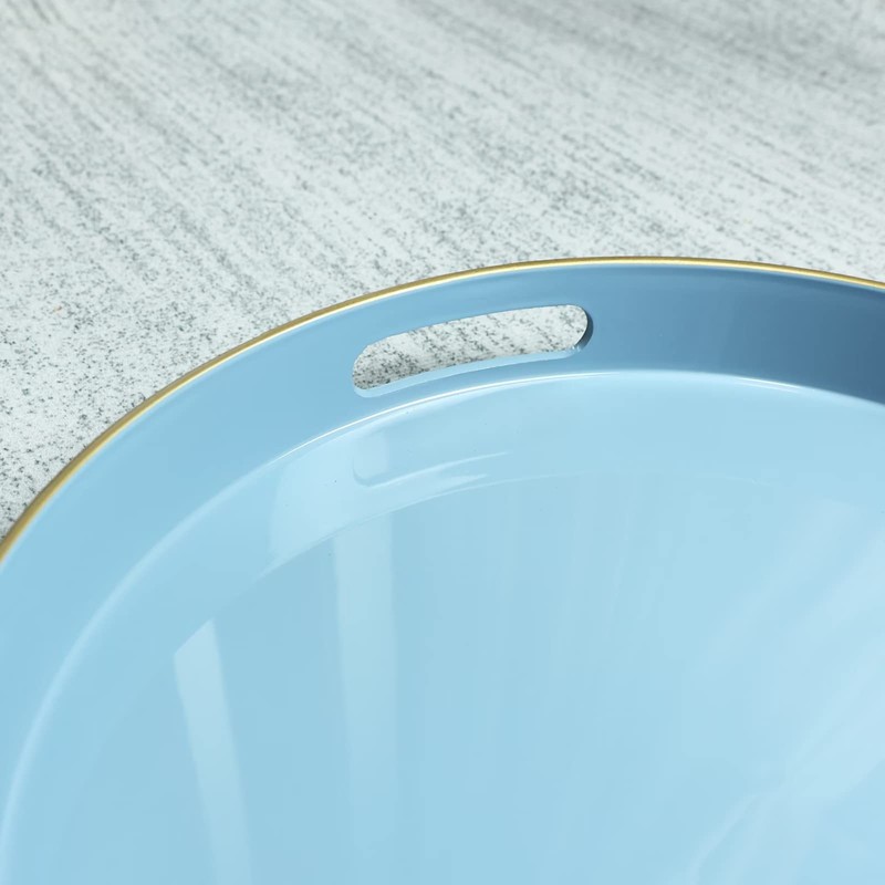 Spsyrine Round Blue Decorative Tray, 13" Plastic Serving Table Tray
