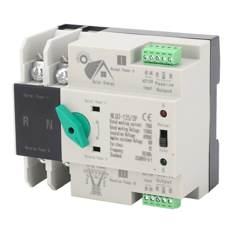 Power Automatic Transfer Switch, 110V 100A NLQ3-125/2P, Fast Switching Timing