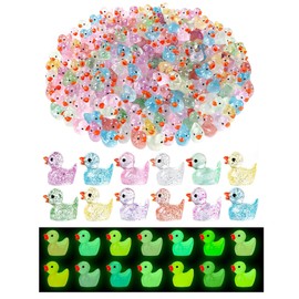 120pcs Mini Resin Ducks, Tiny Ducks for Family Crafts Aquarium Garden Landscape Dollhouse Ornament Potted Decorations DIY Accessories Christmas Party(Multicolored)