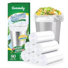 Hommaly 2.6 Gallon 90 pcs Small Clear Trash Bags, Strong 2.5 Gallon Garbage Bags, Bathroom Trash Can Bin Liners Unscented, Mini Plastic Bags for Office, Waste Basket Liner, Fit 6-10 Liters, 2-2.6 Gal