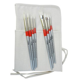 ZEM Brush Chungking White Hog Bristle Interlocked Rounds and Flats 8 Pc Brush Set + Free Canvas Carry Case