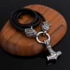 Viking Wolf Necklace with Thor's Hammer Pendant, Norse Mythology Theme,
