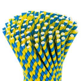 Paper Straws Sweden, Pack of 100, 16 cm Long, 7 mm Diameter, Sweden Flag, Yellow, Blue, Mid-Summer, Biodegradable, Environmentally Friendly, Disposable Drinking Straw (Short)
