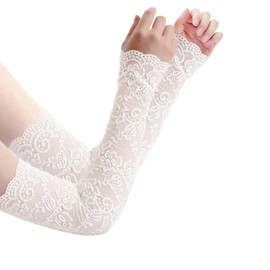 CHENGZI Sun Protection Gloves Protect Arms in Summer Half Finger Fingerless Gloves Long Elastic Embroidered Fake Sleeves (White), White
