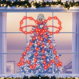Christmas Window Lights Decoration, Lights for Windows Red Bow Christmas Decoration for Indoor, Red Bow with Battery Powered for Christmas Wall Decoration