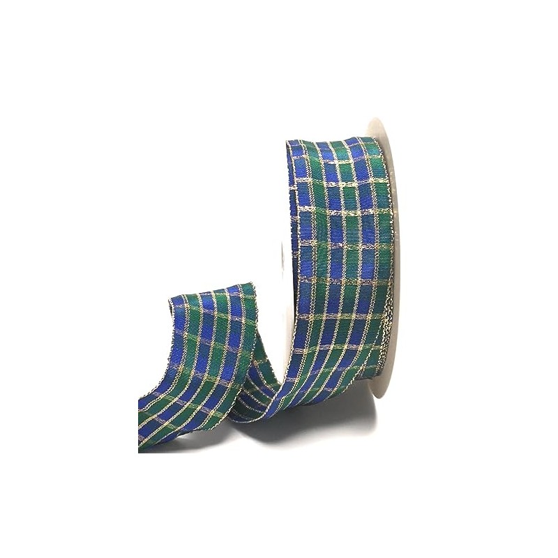 Ribbon 25 m x 40 mm Blue Green Gold Checked