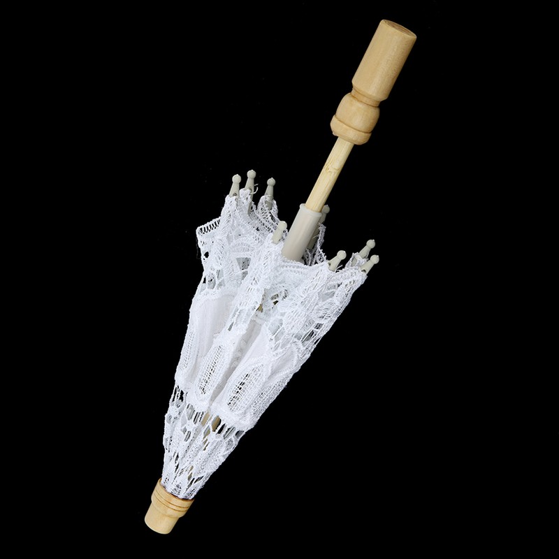 Bridal Umbrella Lace Cotton Embroidery Handmade Parasol Umbrella Wedding Supply(White