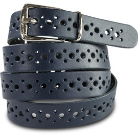 Scamoda women's belt made of genuine leather with hole pattern, silver belt buckle, made in Germany. - blue