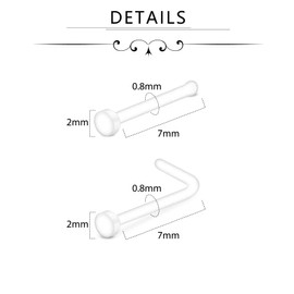 D.Bella 20G Clear Nose Studs Acrylic L Shape Nose Rings Retainer Bioflex Bone Pin Straight Nose Studs Flexible Nose Piercing Flat Top for Men Women