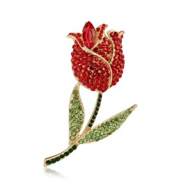 YOQUCOL Womens Rose Flower Brooch Pin Cubic Zirconia Crystal Breastpin Brooches Lapel Pin for Women Gold Plated, crystal, cubic-zirconia