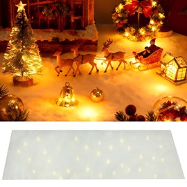 1 Pc Christmas Snow Blanket with LED Lights 47.2 x 8.7 inch Artificial Snow Table Runner Mantel Scarf Light Up with LED Ropes Table Decor for Christmas Village Decorations