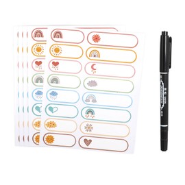 480Pcs Waterproof Bottle Labels,Self-Adhesive Weather Theme Water Bottle Labels,Name Tag Stickers with Pen for Tumblers, Kids School Supplies, Kitchen Containers, Bins, and Outdoor Gear