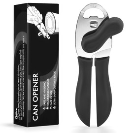 Tin Opener, Lychico 4-in-1 Can Opener Handheld Heavy Duty Stainless Steel Can Openers with Multifunctional Bottle Opener, Black