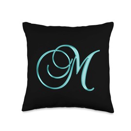 M Teal Black Turquoise Yellow Initial Monogram Letter Name Throw Pillow