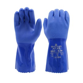 SHOWA Atlas 660 Triple-Dipped PVC Coated Chemical Resistant Safety Glove with Cotton Liner, 12" Length, Large (1 Pair)