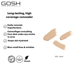GOSH Concealer High Coverage 003 Sand I High coverage liquid concealer to cover dark circles, redness, blemishes and pimples for sensitive skin I Long-lasting, vegan and allergy-certified