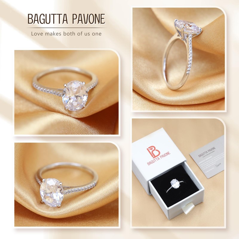 BAGUTTA PAVONE 4CT CZ Oval Cut Engagement Rings for Women,Women’s