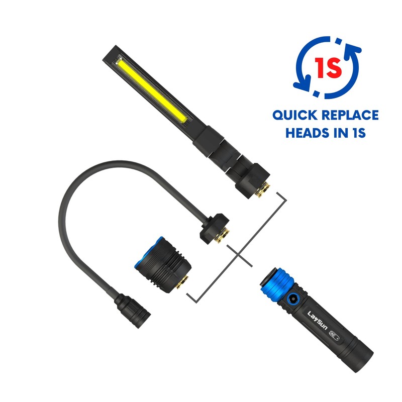 Interchangeable Heads System 3 in 1 Rechargeable Mechanic Light Kit,