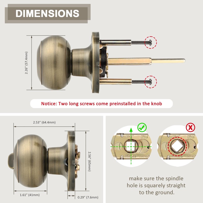Probrico Antique Brass Interior Door Knobs With Privacy Lock for
