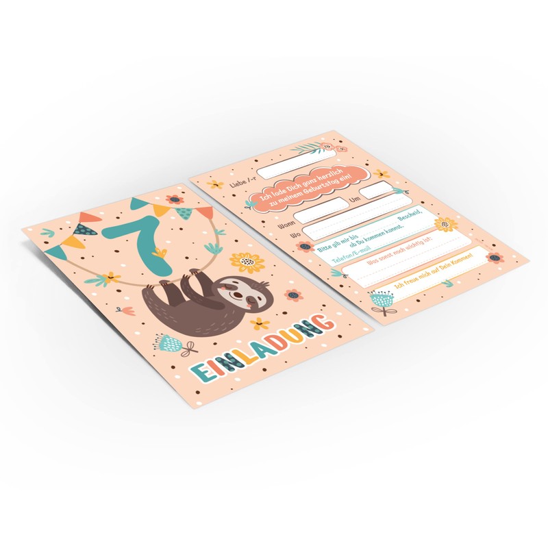 12 Invitation Cards with 12 Envelopes for 7th Children's Birthday