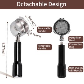 Yuezhongoo 51mm Bottomless Portafilter for CASABREWS 3700/CM5418,Stainless Steel 3-Ear Portable Portafilter,Mr. Coffee,Gevi Espresso Machines | 51mm Portafilter 3 Ears with Prongs Thickness 4mm