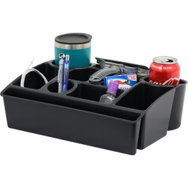 Moblorg Vehicle Seat Organizer Car Storage Caddy with Carrying Handle, 2 Large Cup Holders, 10 Compartments, Hidden Extra Storage, Fits Most Vehicles, Made in USA from Recycled Plastic