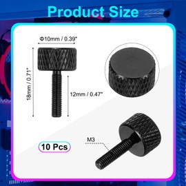 sourcing map M3x12mm Knurled Thumb Screw, 10 Pcs Aluminum Alloy Flat Knurled Head Thumb Screws Bolts Grip Knobs Fasteners for PC Computer Case, Black