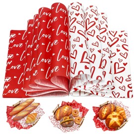 JarThenaAMCS 100Pcs Valentine Wax Paper Love Heart Deli Paper Tissue Red White Sandwich Wrap Paper Waterproof Oil-Proof Picnic Liner For Party Kitchen Supplies