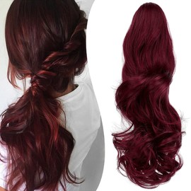 Mitrygreen Claw Clip Ponytail Extension 18" Clip in Wavy Ponytail Hair Extensions Long Pony Tails for Women Extensions Wine Red Hairpiece