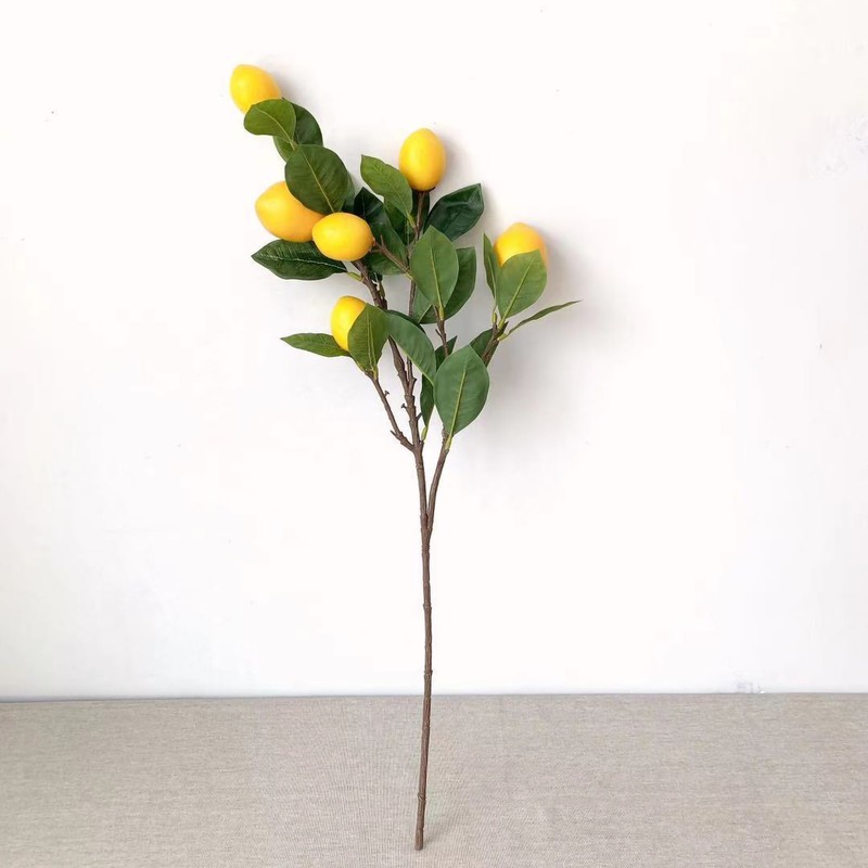 Artificial Lemon Branch 65cm Yellow Lemon Long Branches Leaves Green
