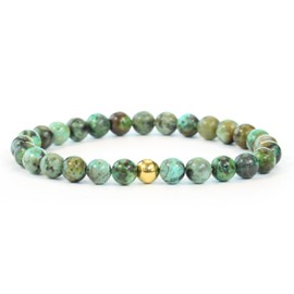 Echtes Afrikanischer Türkis Edelstein Armband mit 6mm Perlen - verschiedene Längen - Heilstein Schutzstein Talisman Glücksbringer Geschenk (Afrikanischer Türkis, 14CM)