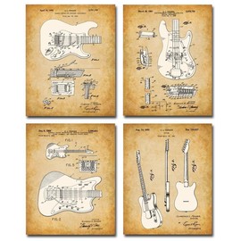 Original Fender Guitars Patent Art Prints - Set of Four Photos (8x10) Unframed Small Posters - Makes a Great Music Studio Decor & Gift Under $15 for Electric Guitar Players, Enthusiasts and Musicians