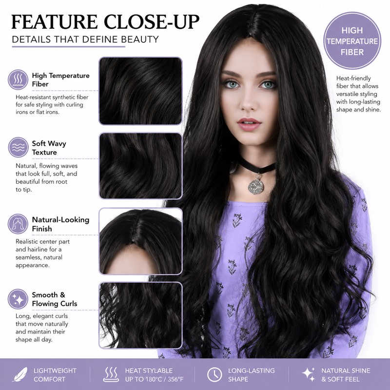 Long Purple Braided Ponytail Wig for Cosplay – Synthetic Clip-On