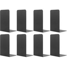 MSDADA Sujetalibros de metal negro (8 piezas, 4 pares) para estantes de libros, oficina, libros pesados, estilo moderno minimalista