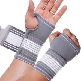 NEOtech Care Palm Support with Thumb Part - Adjustable Compression Straps - Elastic & Breathable Fabric - for Sports, Bowling, Boxing - Grey (1 Pair, L)