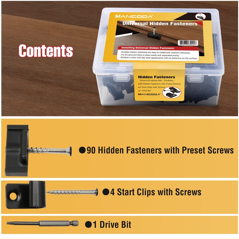 ManCoda Hidden Deck Fasteners for Composite Decking Board, Universal Hidden