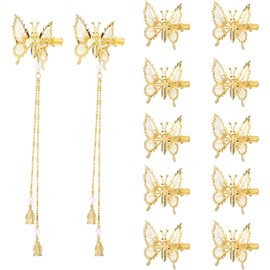 12 pinzas para el pelo de mariposa 3D, 2 pinzas para el pelo de mariposa, borlas y 10 horquillas de metal de mariposa, accesorios para el cabello para mujeres y niñas, color dorado