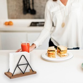 Napkins made of metal and wood, napkin holder, napkin frame, erected napkins, napkin frame, triangular design, for table decoration in restaurant, cafe, hotel or kitchen