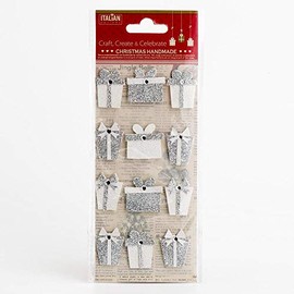 Silver White Glitter Presents Christmas Craft Decorations (Pack of 12)
