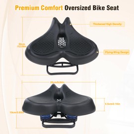 Noseless Oversized Bike Seat for Men & Women Extra Wide Upgrade Comfortable Wide Padded Bicycle Seat Cushion Compatible Saddle Replacement with Electric Bike, Exercise, Cruiser, Road Bike