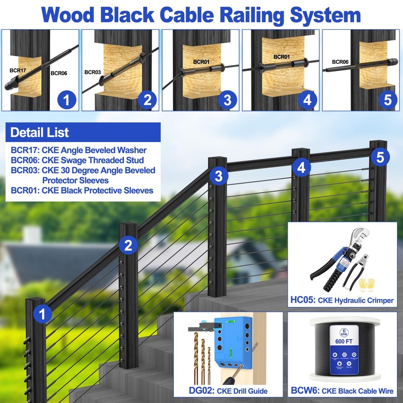 CKE 50 Pack Black Cable Railing Kit Hand Swage Threaded