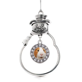 Inspired Silver - I Love Guinea Pigs Silver Christmas Ornament - Circle Charm Christmas Tree Ornament with Cubic Zirconia - Snowman Hanging Decoration