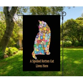 Jolly Jon Colorful Double Sided Garden Flag Yard Decor A Spoiled Rotten Cat Lives Here NEW