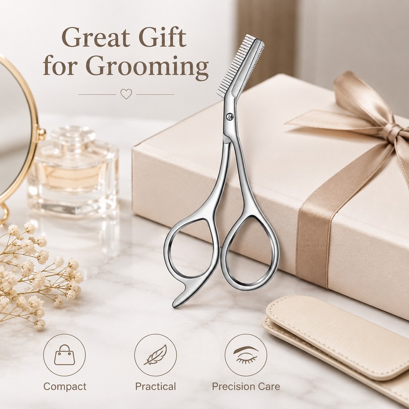 Eyebrow Scissors with Built-In Comb for Precision Trimming – Stainless