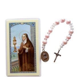 Saint Claire of Assisi patron saint of television Eye disease, goldsmiths, laundry, television, bicycle messengers Glass Beads and Silver Tone Medal with St Claire and Blessed Prayer Card Included