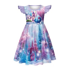 LQSZ Girls Nightgown Ruffle Sleeve Princess Pajamas Purple Castle Casual Dress for Little Girls 7 8T